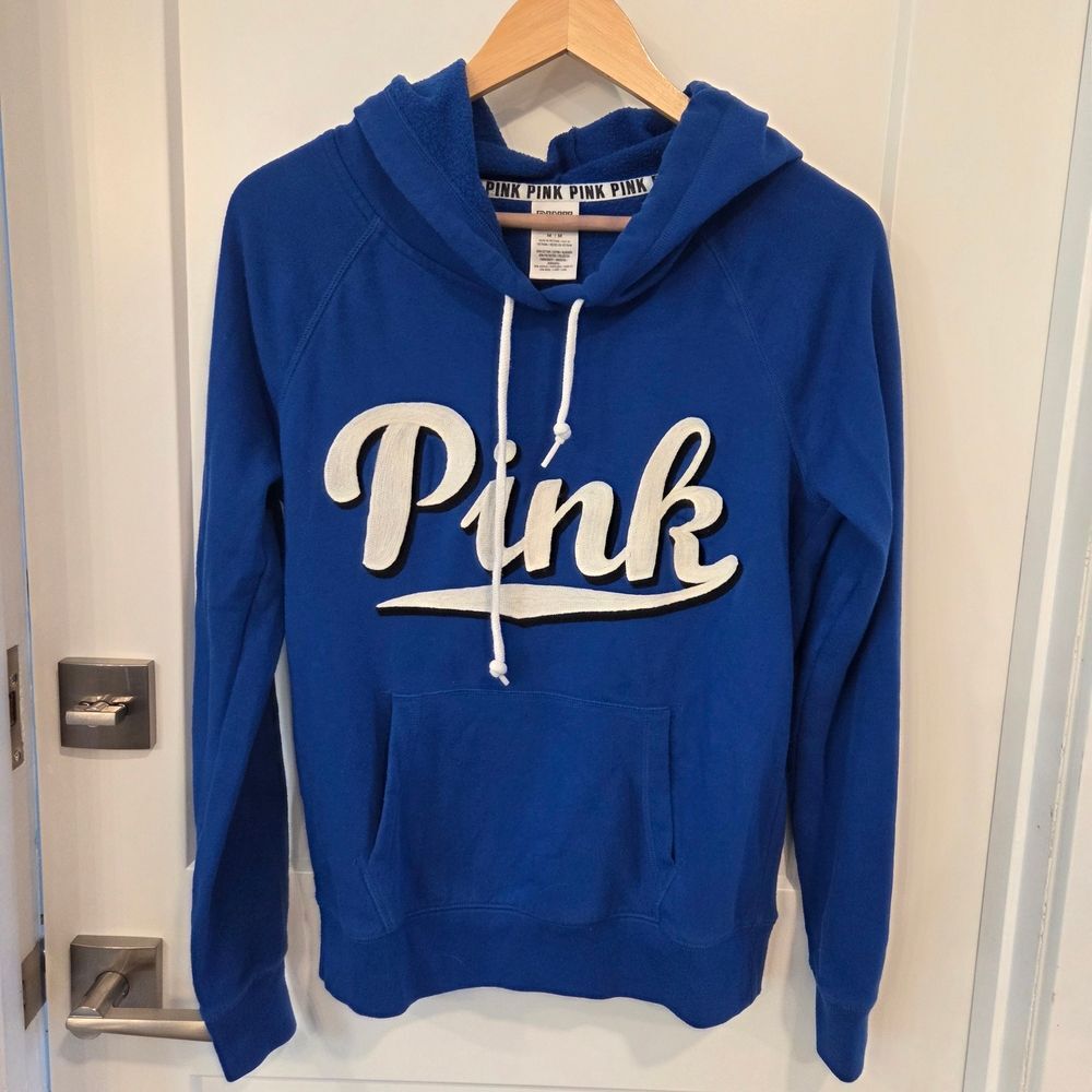 Vintage Victoria's Secret PINK Royal Blue Logo Hoodie White Embroidery Logo Y2K